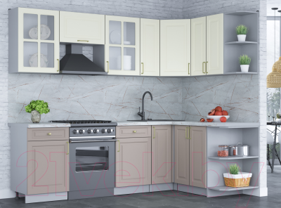 Кухонный гарнитур Интерлиния Мила Шато 1.5x2.5 правая (белый/луна/серый каспий)