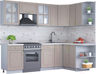 Кухонный гарнитур Интерлиния Мила Шато 1.5x2.5 правая (луна/луна/бискайская сосна) - фото