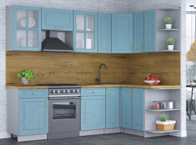 Кухонный гарнитур Интерлиния Мила Шато 1.5x2.5 правая (океан/океан/дуб бунратти)