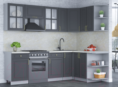 Кухонный гарнитур Интерлиния Мила Шато 1.5x2.5 правая (пепел/пепел/опал светлый)