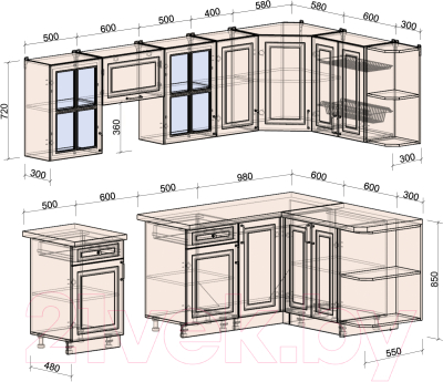 Готовая кухня Интерлиния Мила Шато 1.5x2.6 правая