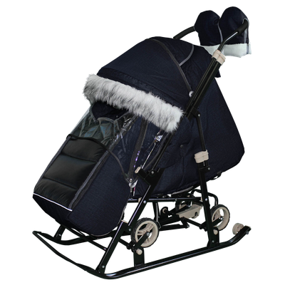 Санки-коляска GalaXy Glory Gloss (лен темно-синий) - фото