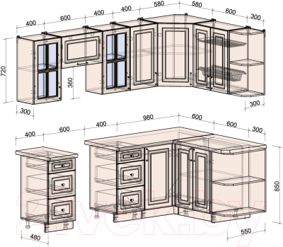 Готовая кухня Интерлиния Мила Шато 1.5x2.7 правая