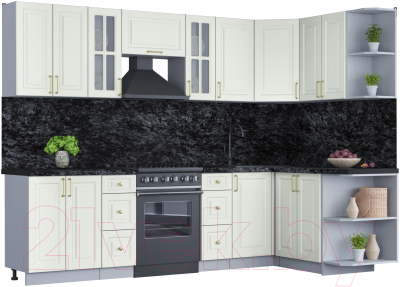 Кухонный гарнитур Интерлиния Мила Шато 1.5x2.8 правая (белый/белый/кастилло темный) - фото