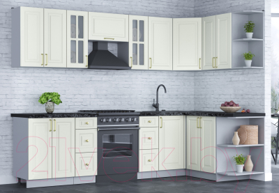 Кухонный гарнитур Интерлиния Мила Шато 1.5x2.8 правая (белый/белый/кастилло темный)