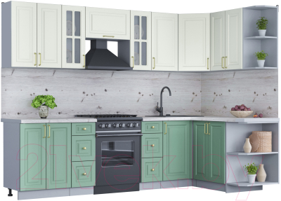 Кухонный гарнитур Интерлиния Мила Шато 1.5x2.8 правая (белый/луна/серый каспий) - фото