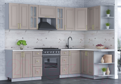 Кухонный гарнитур Интерлиния Мила Шато 1.5x2.8 правая (луна/луна/бискайская сосна)