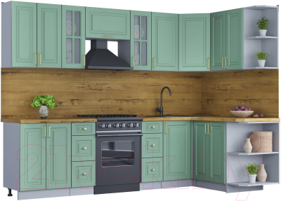 Кухонный гарнитур Интерлиния Мила Шато 1.5x2.8 правая (мята/мята/дуб бунратти) - фото