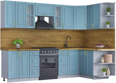 Кухонный гарнитур Интерлиния Мила Шато 1.5x2.8 правая (океан/океан/дуб бунратти) - фото
