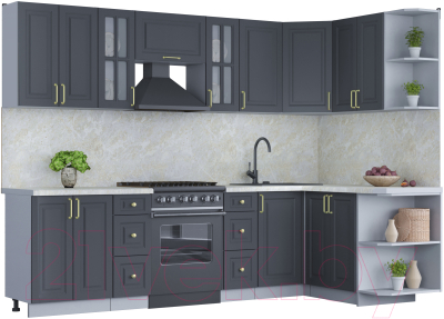 Кухонный гарнитур Интерлиния Мила Шато 1.5x2.8 правая (пепел/пепел/опал светлый) - фото