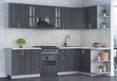 Кухонный гарнитур Интерлиния Мила Шато 1.5x2.8 правая (пепел/пепел/опал светлый)