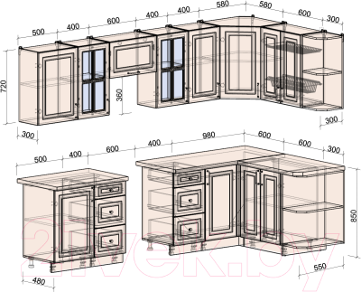 Готовая кухня Интерлиния Мила Шато 1.5x2.9 правая