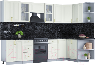 Кухонный гарнитур Интерлиния Мила Шато 1.5x3.0 правая (белый/белый/кастилло темный) - фото