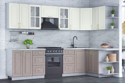 Кухонный гарнитур Интерлиния Мила Шато 1.5x3.0 правая (белый/луна/серый каспий)