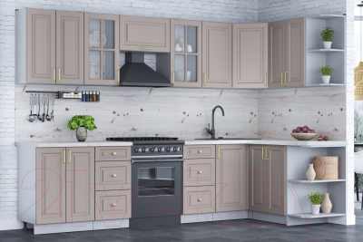 Кухонный гарнитур Интерлиния Мила Шато 1.5x3.0 правая (луна/луна/бискайская сосна)