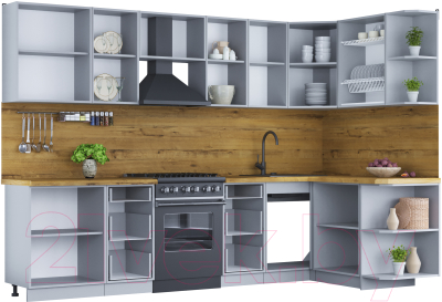 Кухонный гарнитур Интерлиния Мила Шато 1.5x3.0 правая (океан/океан/дуб бунратти)