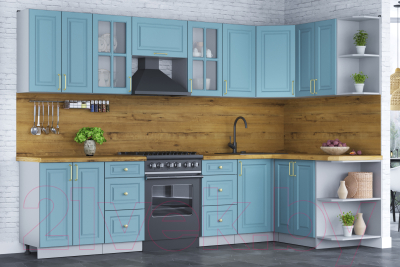 Кухонный гарнитур Интерлиния Мила Шато 1.5x3.0 правая (океан/океан/дуб бунратти)