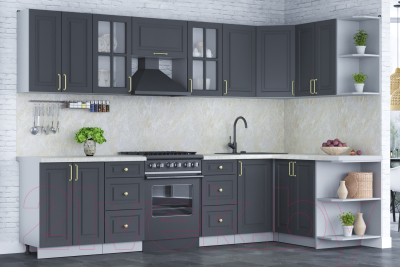 Кухонный гарнитур Интерлиния Мила Шато 1.5x3.0 правая (пепел/пепел/опал светлый)