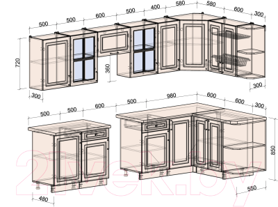 Готовая кухня Интерлиния Мила Шато 1.5x3.1 правая