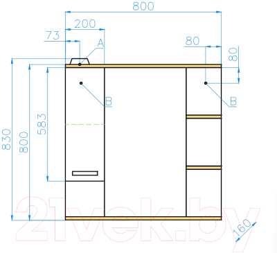 Шкаф с зеркалом для ванной Style Line Ориноко 80 (с подсветкой)