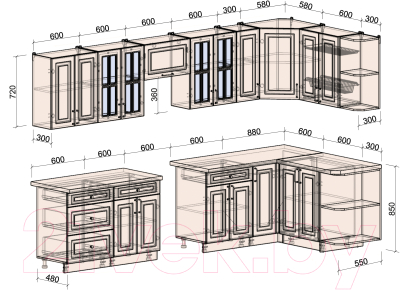 Готовая кухня Интерлиния Мила Шато 1.5x3.3 правая