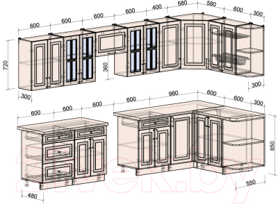 Готовая кухня Интерлиния Мила Шато 1.5x3.4 правая