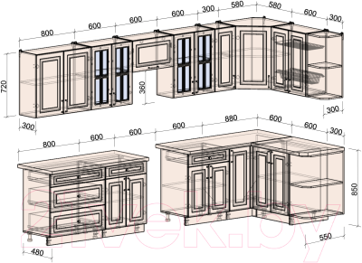 Готовая кухня Интерлиния Мила Шато 1.5x3.5 правая