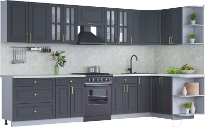 Готовая кухня Интерлиния Мила Шато 1.5x3.5 правая - фото