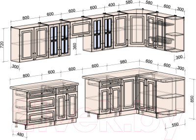 Готовая кухня Интерлиния Мила Шато 1.5x3.6 правая