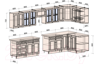Готовая кухня Интерлиния Мила Шато 1.5x3.7 правая