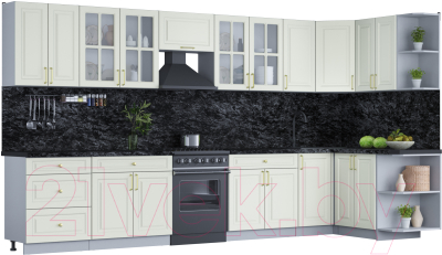 Готовая кухня Интерлиния Мила Шато 1.5x3.8 правая - фото