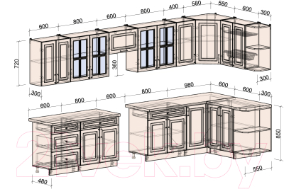 Готовая кухня Интерлиния Мила Шато 1.5x3.8 правая