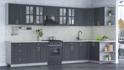 Готовая кухня Интерлиния Мила Шато 1.5x3.8 правая