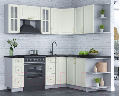 Кухонный гарнитур Интерлиния Мила Шато 1.7x2.1 правая (белый/белый/кастилло темный)