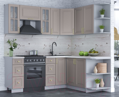 Кухонный гарнитур Интерлиния Мила Шато 1.7x2.1 правая (луна/луна/бискайская сосна)