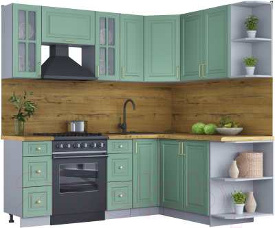 Кухонный гарнитур Интерлиния Мила Шато 1.7x2.1 правая (мята/мята/дуб бунратти) - фото