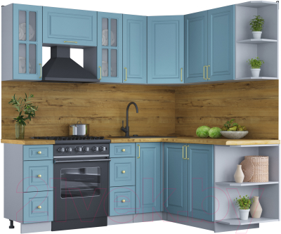 Кухонный гарнитур Интерлиния Мила Шато 1.7x2.1 правая (океан/океан/дуб бунратти) - фото