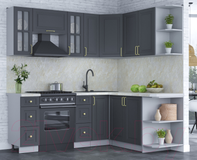 Кухонный гарнитур Интерлиния Мила Шато 1.7x2.1 правая (пепел/пепел/опал светлый)