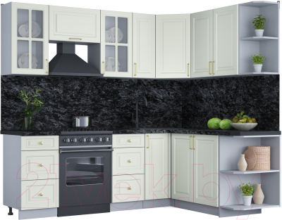 Кухонный гарнитур Интерлиния Мила Шато 1.7x2.3 правая (белый/белый/кастилло темный) - фото