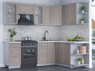 Кухонный гарнитур Интерлиния Мила Шато 1.7x2.3 правая (луна/луна/бискайская сосна)