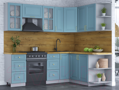 Кухонный гарнитур Интерлиния Мила Шато 1.7x2.3 правая (океан/океан/дуб бунратти)