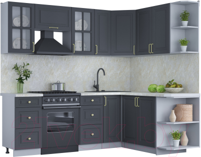 Кухонный гарнитур Интерлиния Мила Шато 1.7x2.3 правая (пепел/пепел/опал светлый) - фото