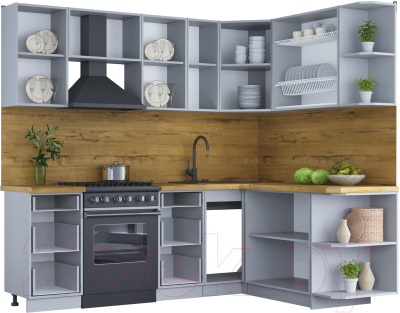 Кухонный гарнитур Интерлиния Мила Шато 1.7x2.3 правая (пепел/пепел/опал светлый)