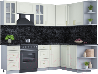 Кухонный гарнитур Интерлиния Мила Шато 1.7x2.4 правая (белый/белый/кастилло темный) - фото