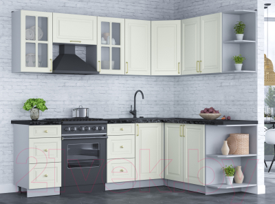 Кухонный гарнитур Интерлиния Мила Шато 1.7x2.4 правая (белый/белый/кастилло темный)