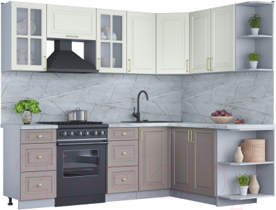 Кухонный гарнитур Интерлиния Мила Шато 1.7x2.4 правая (белый/луна/серый каспий) - фото