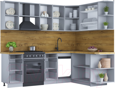 Кухонный гарнитур Интерлиния Мила Шато 1.7x2.4 правая (белый/луна/серый каспий)