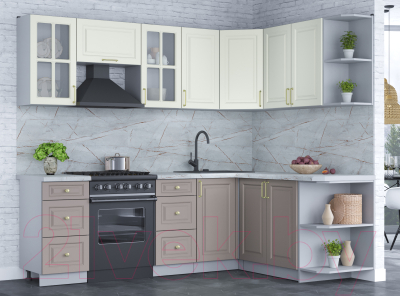 Кухонный гарнитур Интерлиния Мила Шато 1.7x2.4 правая (белый/луна/серый каспий)