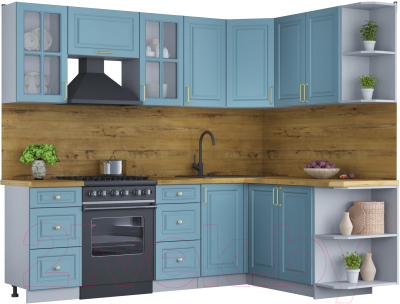 Кухонный гарнитур Интерлиния Мила Шато 1.7x2.4 правая (океан/океан/дуб бунратти) - фото