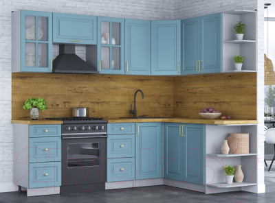 Кухонный гарнитур Интерлиния Мила Шато 1.7x2.4 правая (океан/океан/дуб бунратти)